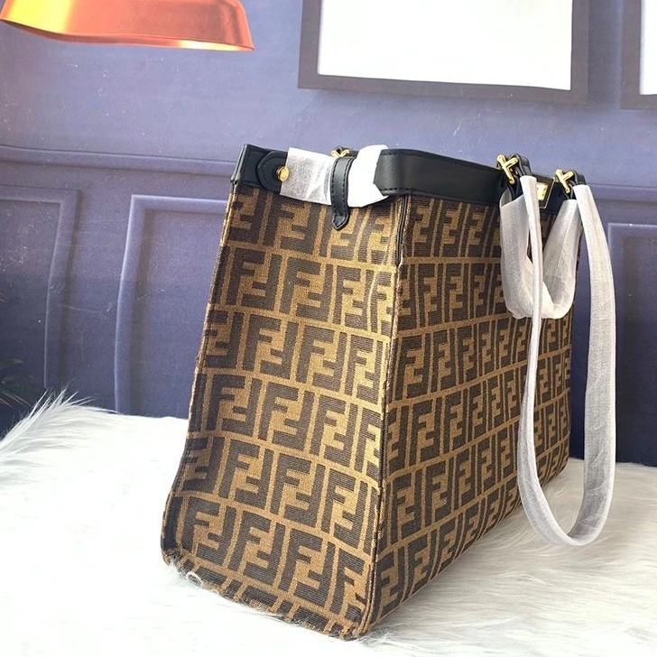 Cheap Black X-Tote Motif Medium Peekaboo In Fendi FF Fabric Coffee 0805